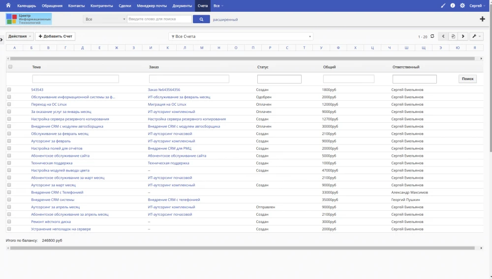 Как вывести итоговую сумму в списке счетов Vtiger CRM 6.5?