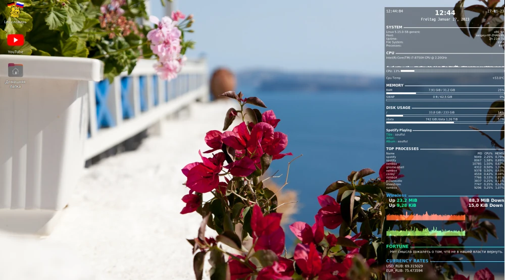 Скрипты для Conky на Golang по получению курсов валют и афоризмов